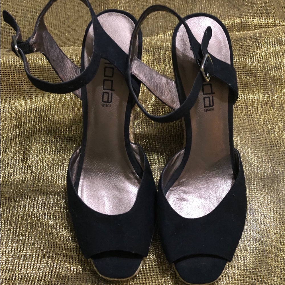 Moda Spana Black Espadrille Wedge Sandals Heels 9